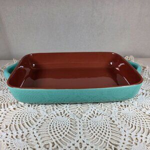 Bobby Flay Turquoise Ceramic Rectangular Baking Dish With Handles Dishwasher & M